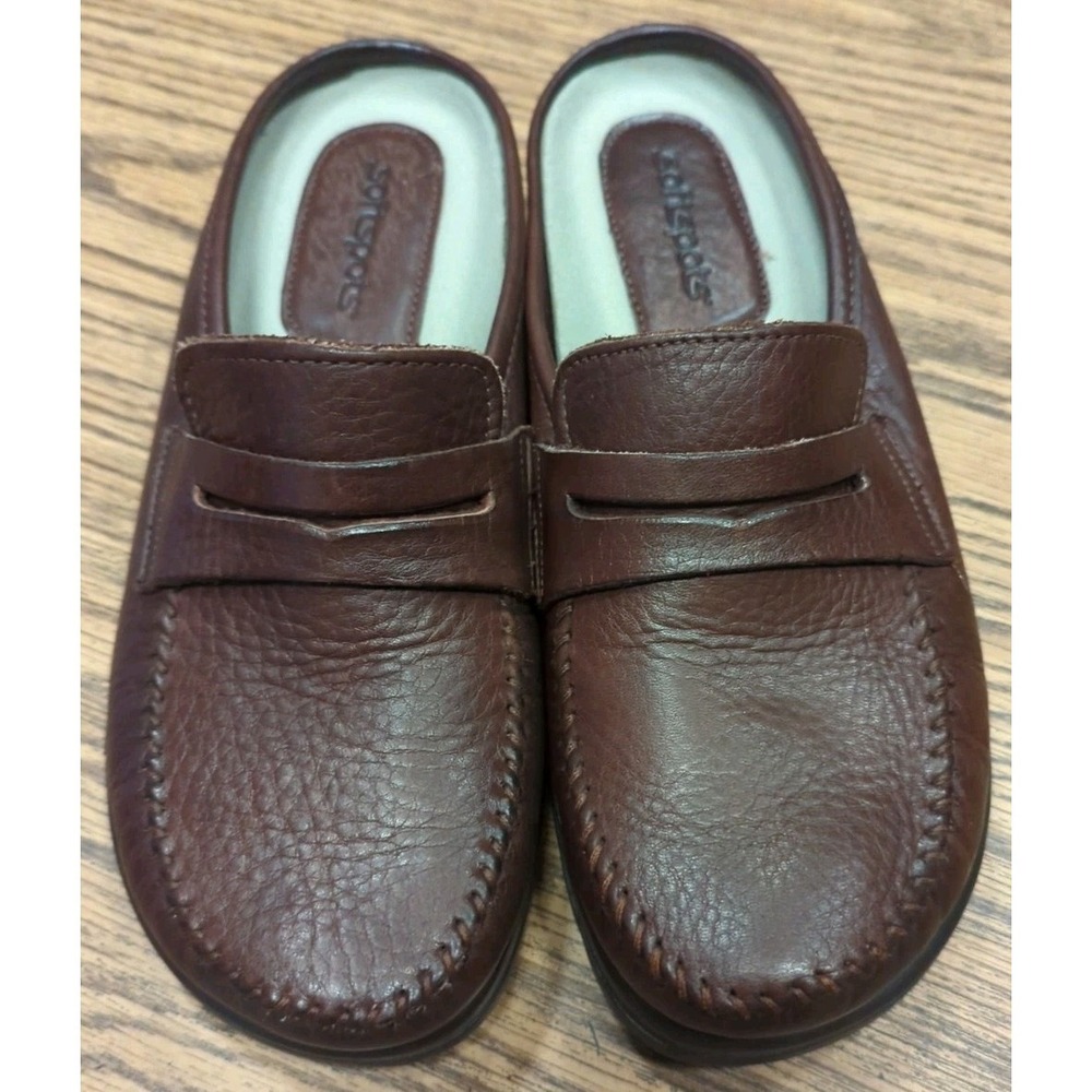 Softspots Women Brown Leather Slip On‎ Mule Slip On Shoes Size 9 M Penny Loafers - Picture 2 of 8